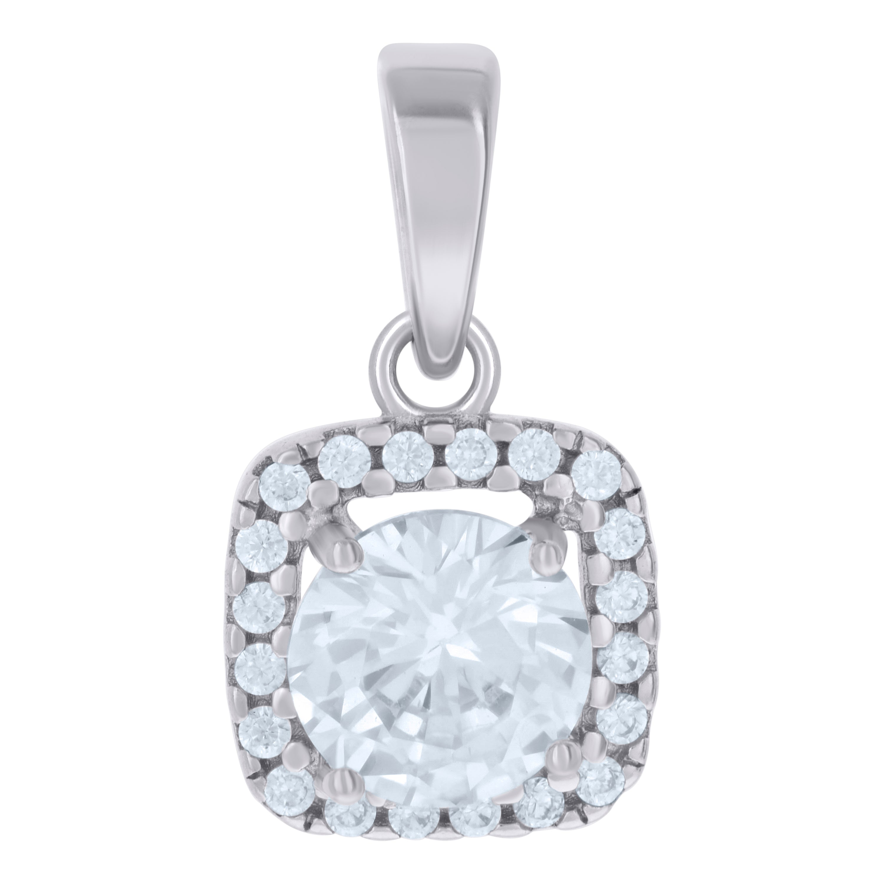 925 Sterling Silver Womens Cubic Zirconia Square Fashion Charm Pendant