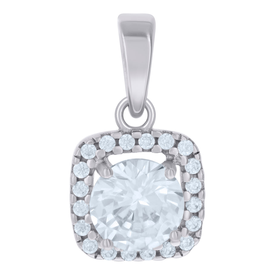 925 Sterling Silver Womens Cubic Zirconia Square Fashion Charm Pendant