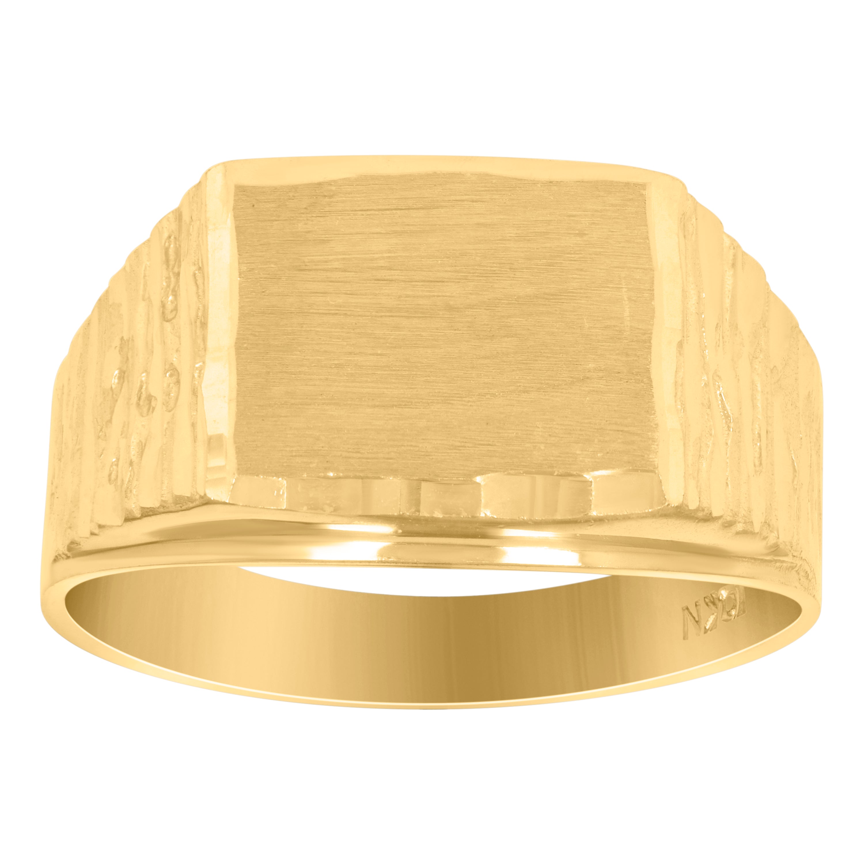 10kt Yellow Gold Mens Dc Textured Signet Square Ring