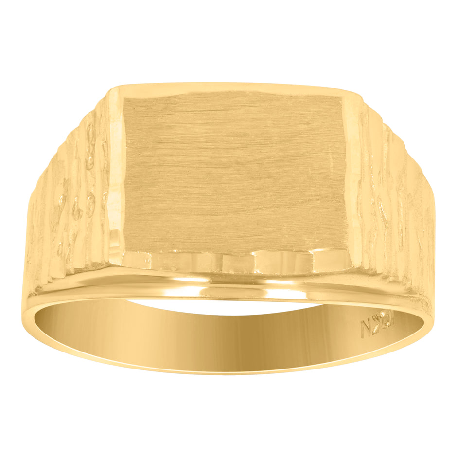 10kt Yellow Gold Mens Dc Textured Signet Square Ring