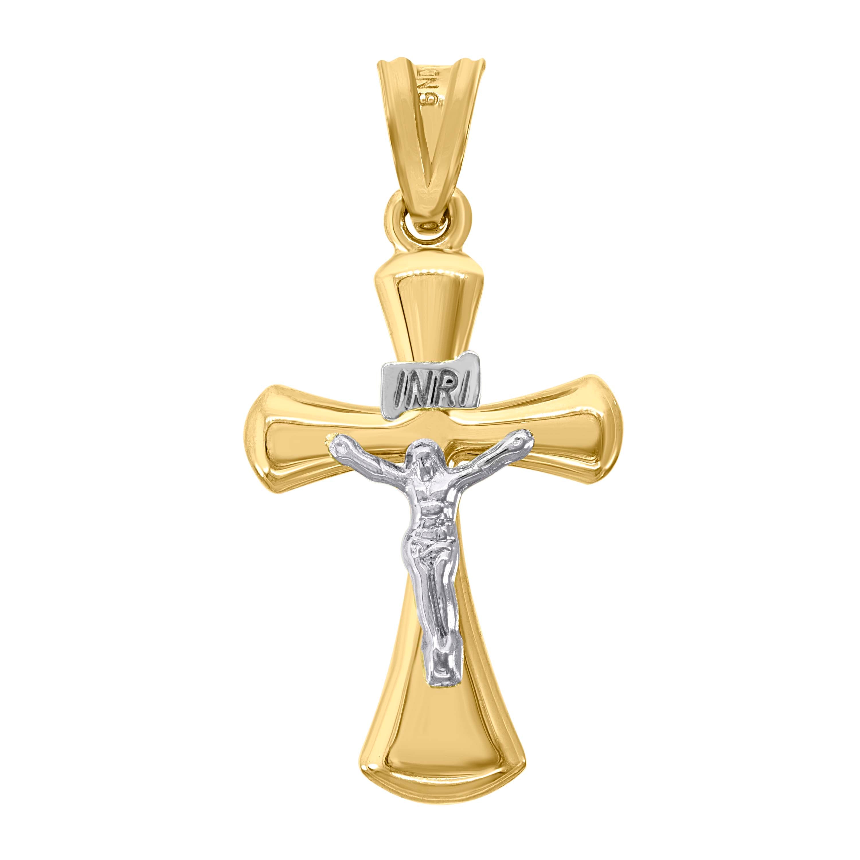 10kt Two-Tone Gold Unisex Inri Crucifix Cross Religious Charm Pendant