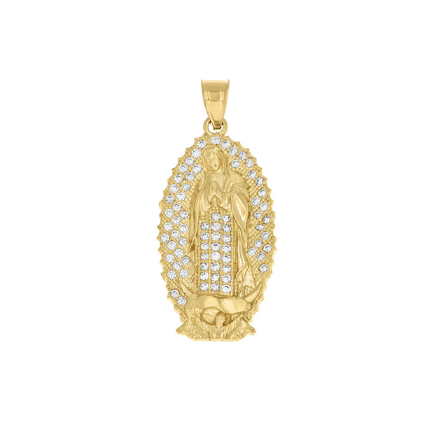 10kt Two-Tone Gold Mens Cubic-Zirconia Religious Guadalupe Charm Pendant
