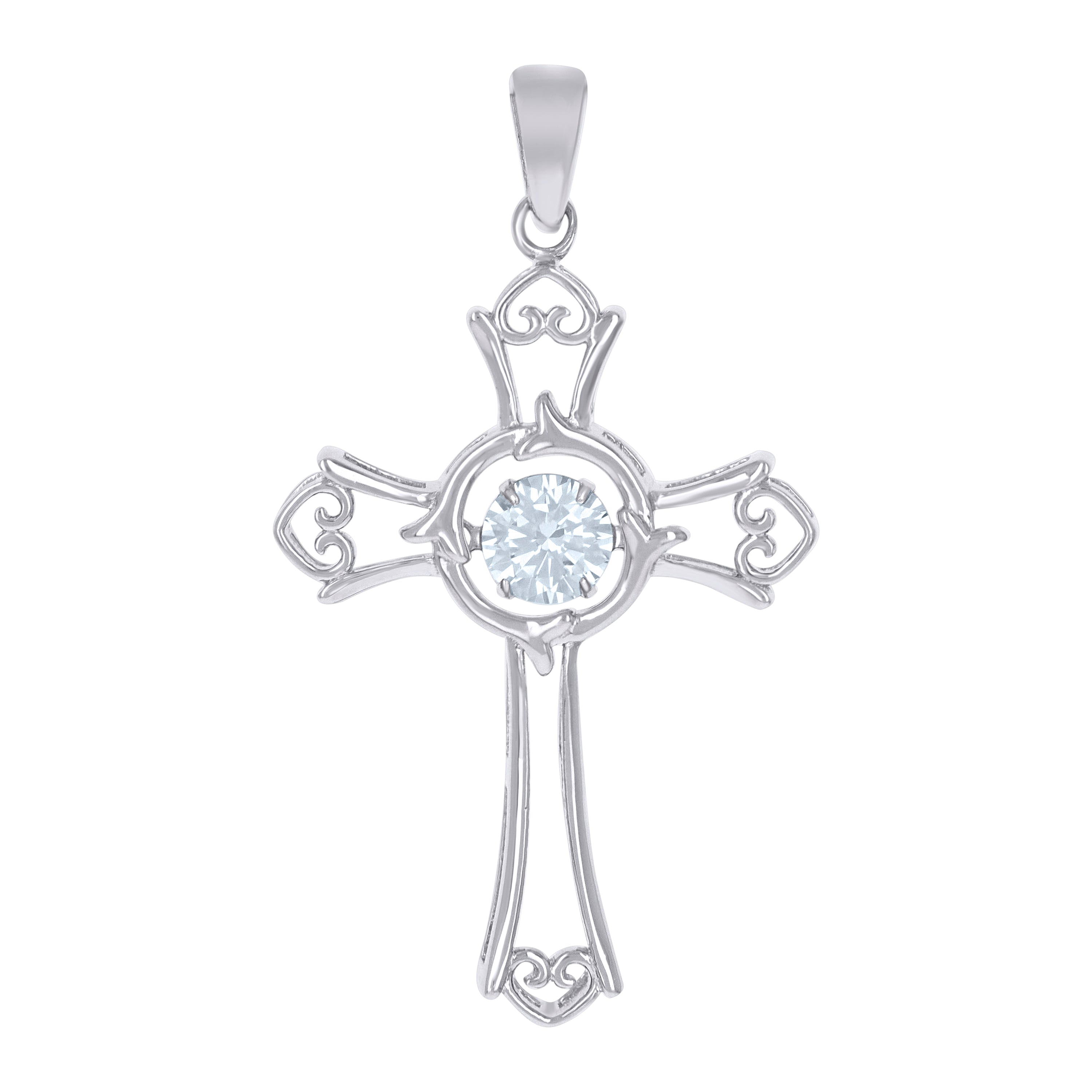 925 Sterling Silver Unisex Cubic-Zirconia Cross Religious Charm Pendant