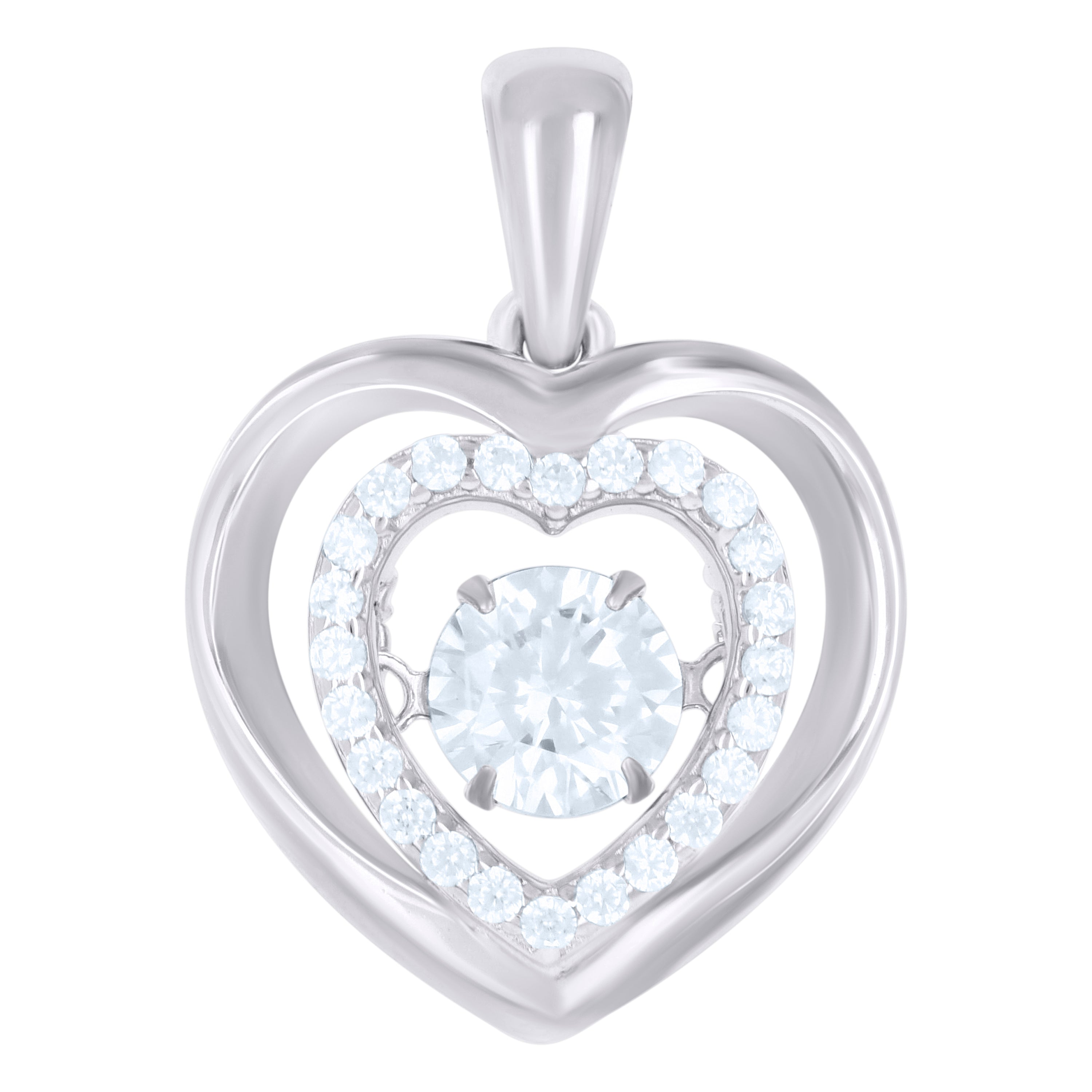 925 Sterling Silver Womens Cubic-Zirconia Heart Charm Pendant