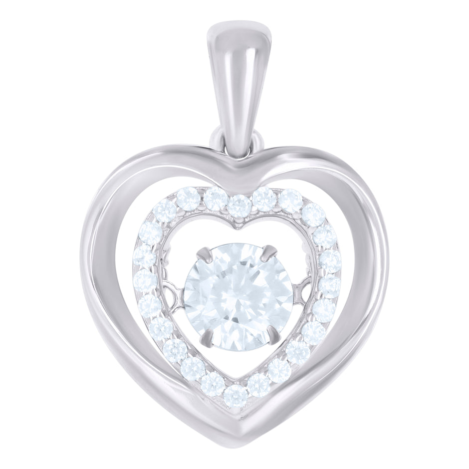 925 Sterling Silver Womens Cubic-Zirconia Heart Charm Pendant