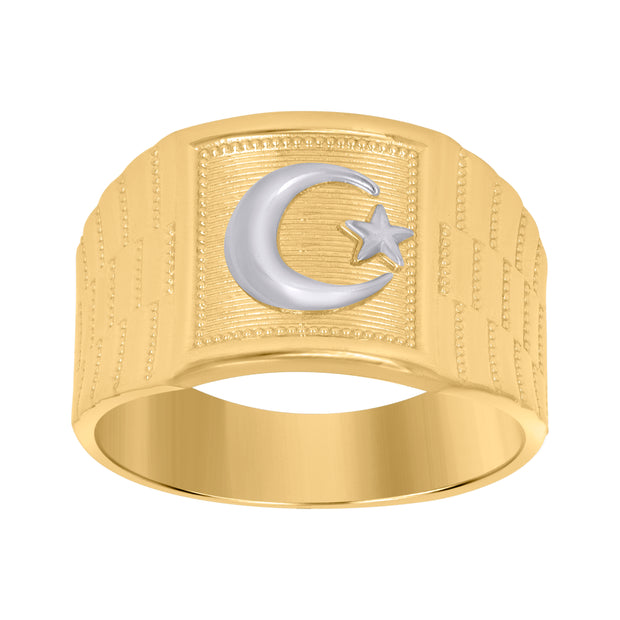 10kt Two-Tone Gold Mens Moon Star Religious Ring Size 7