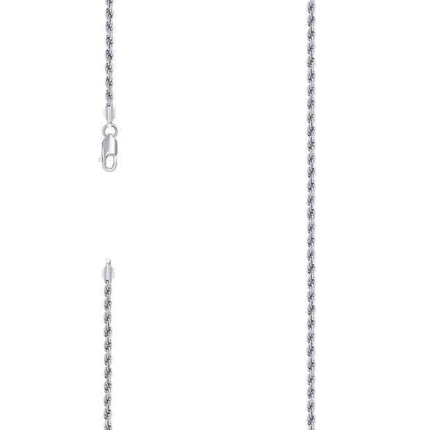925 Sterling Silver Solid Rope Chain Rhodium 050 2.5mm-7"