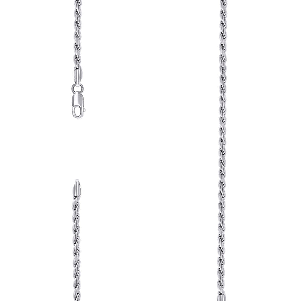 925 Sterling Silver Solid Rope Chain Rhodium 060 3mm-8"