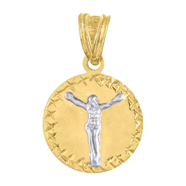 10kt Gold Two-Tone Diamond-Cut Unisex Jesus Religious Charm Pendant