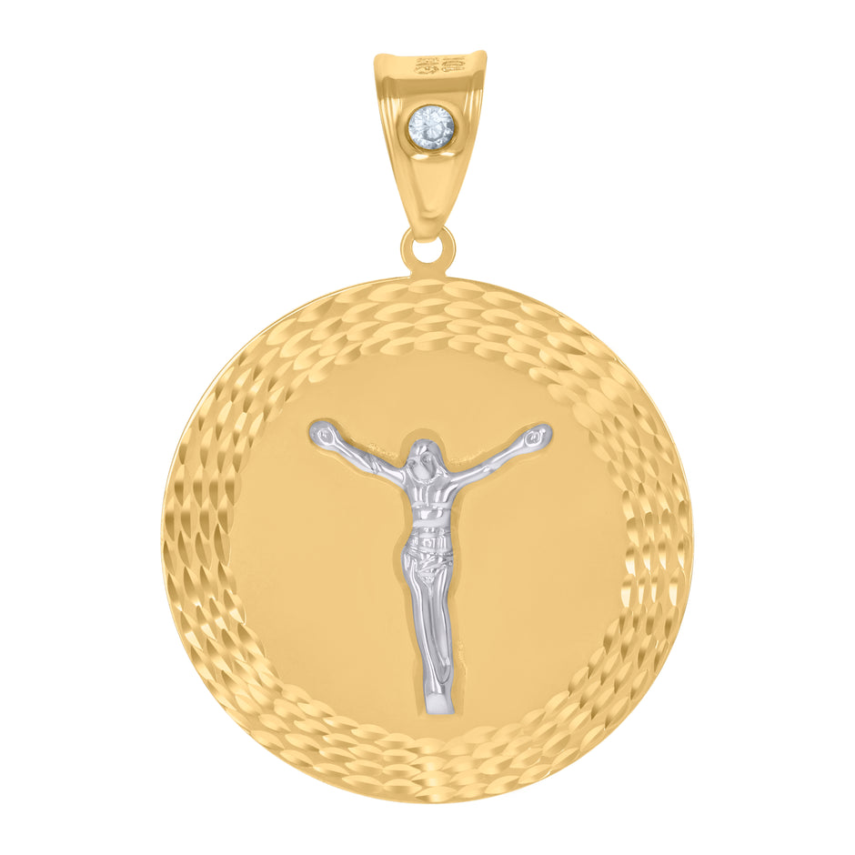10kt Gold Two-Tone Diamond-Cut Mens Jesus Religious Charm Pendant
