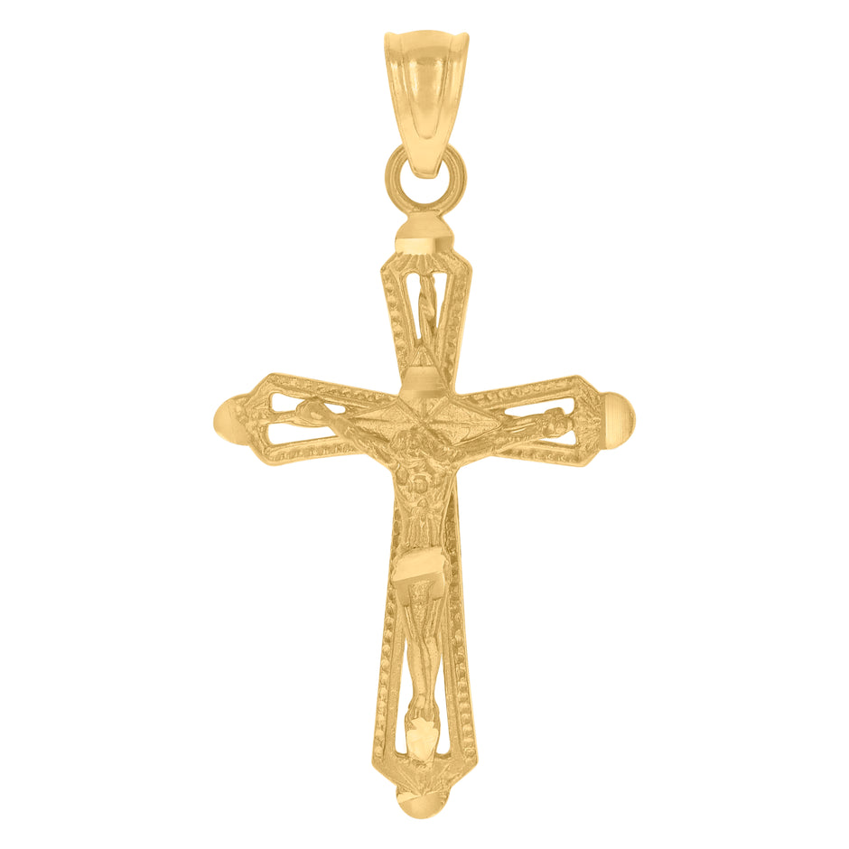 10kt Yellow Gold Diamond-Cut Mens Cross Crucifix Religious Charm Pendant