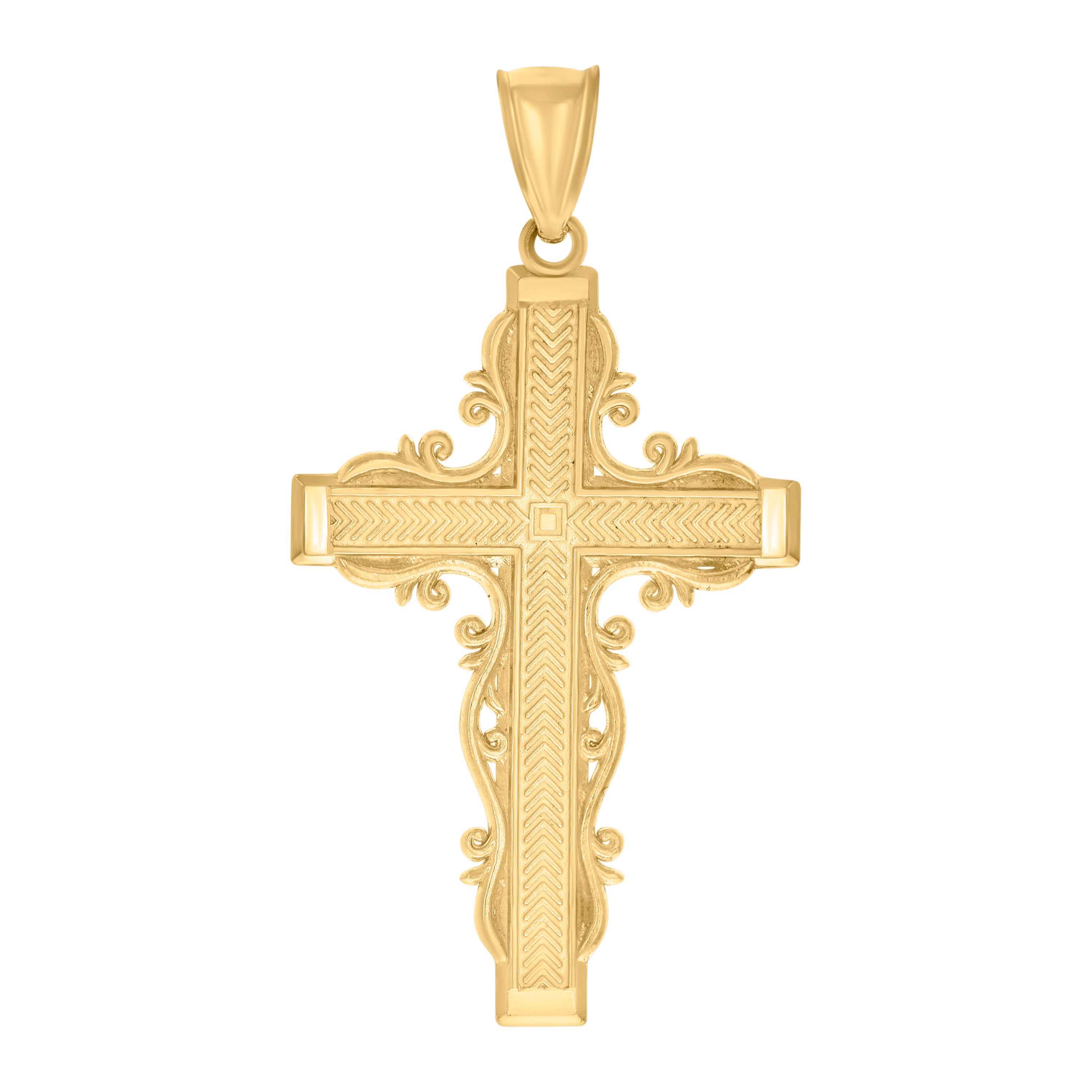 10kt Yellow Gold Diamond-Cut Mens Cross Religious Charm Pendant