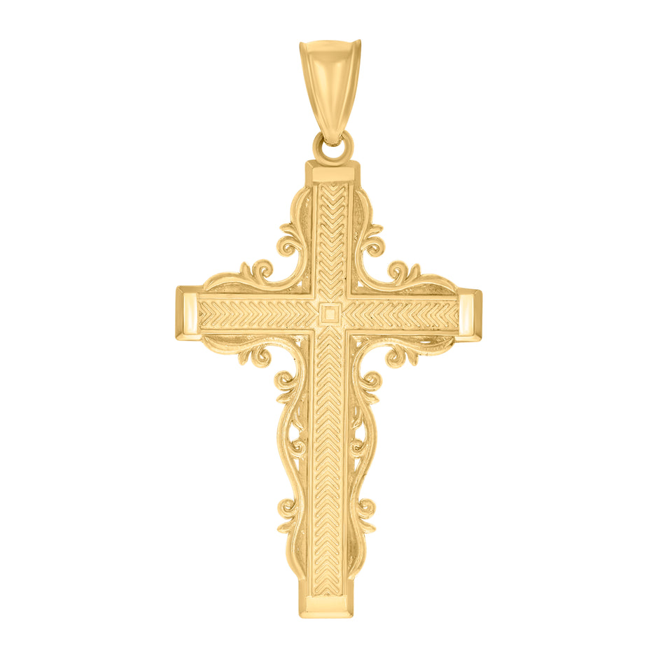 10kt Yellow Gold Diamond-Cut Mens Cross Religious Charm Pendant