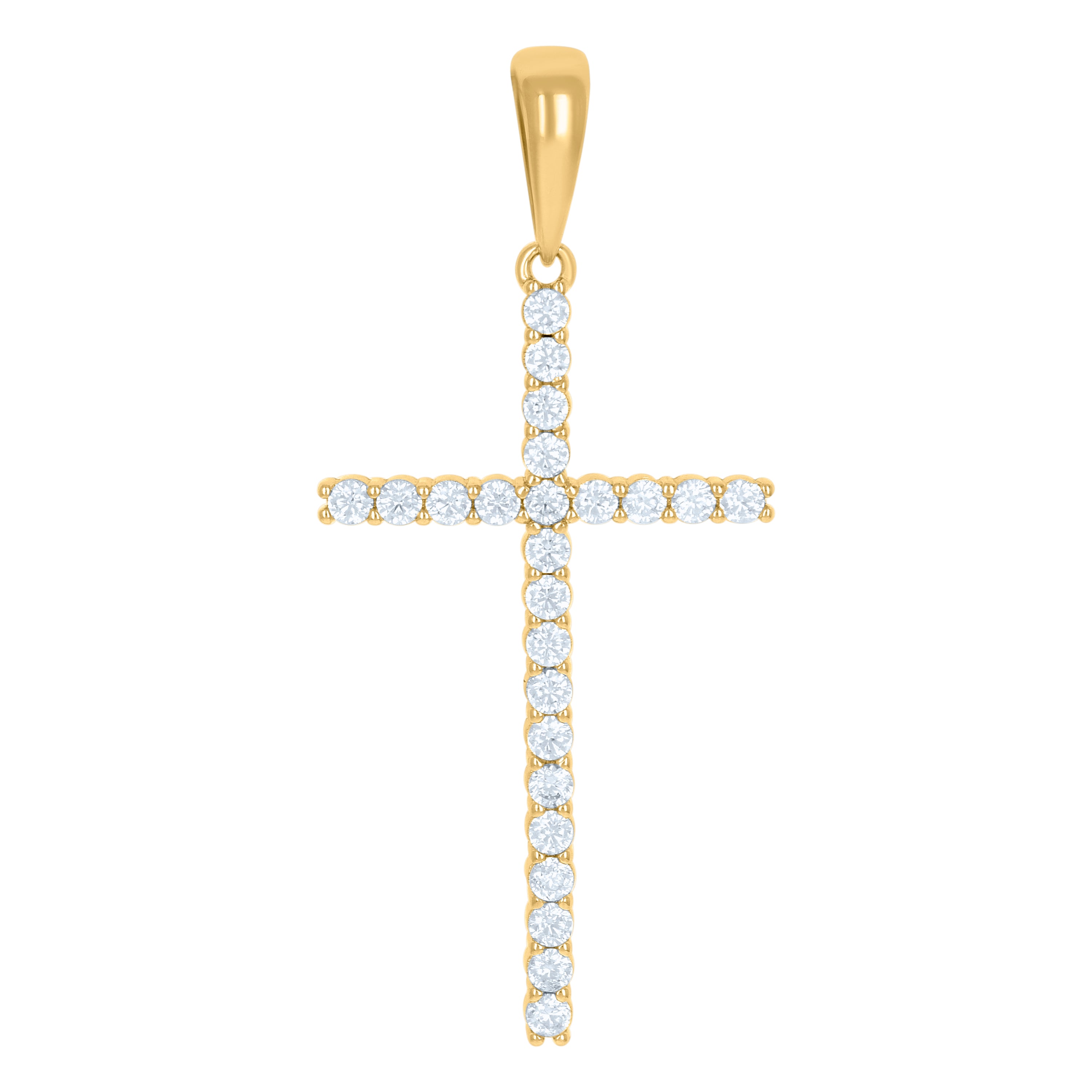 925 Sterling Silver Yellow-Tone Unisex Cz Cross Religious Charm Pendant
