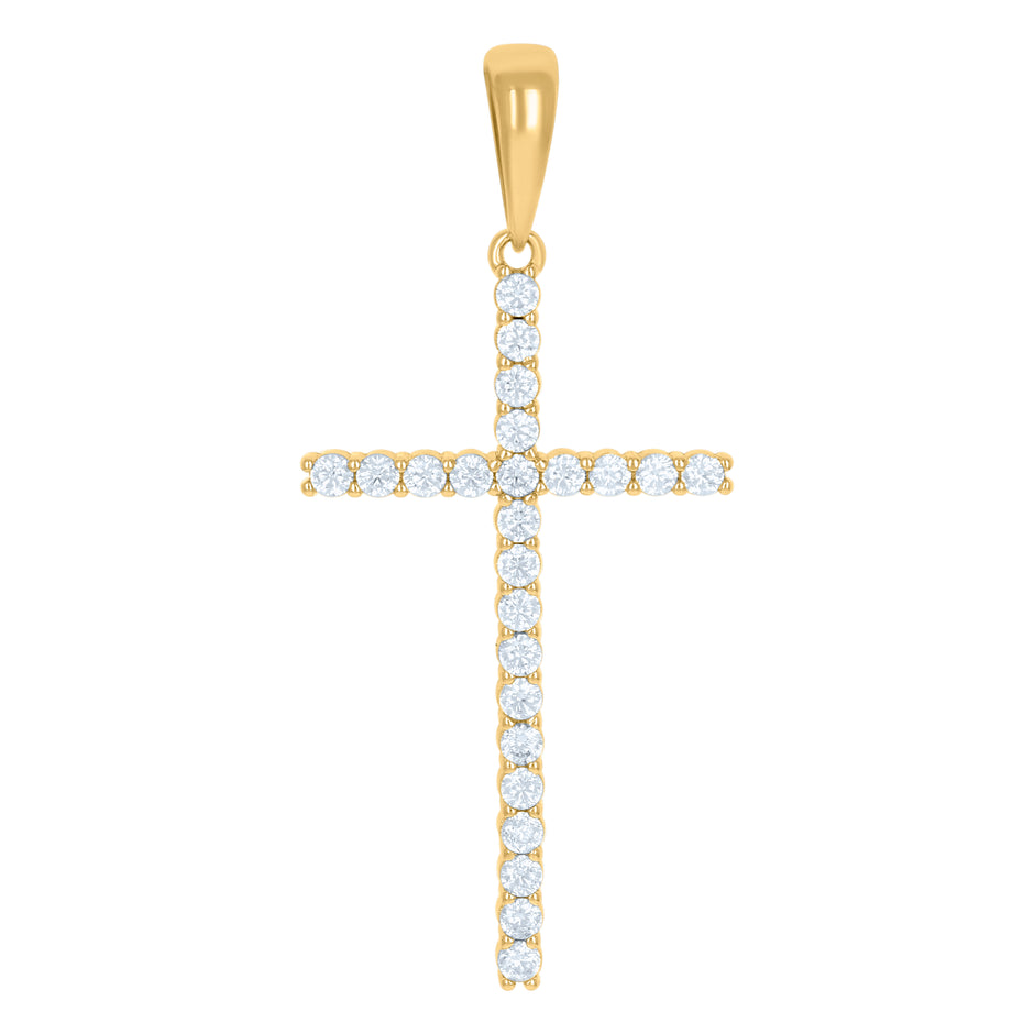 925 Sterling Silver Yellow-Tone Unisex Cz Cross Religious Charm Pendant