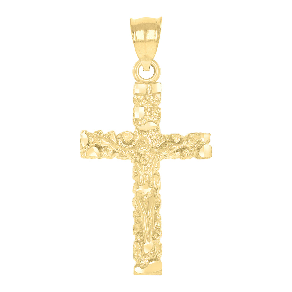 10kt Yellow Gold Unisex Nugget Cross Crucifix Religious Charm Pendant