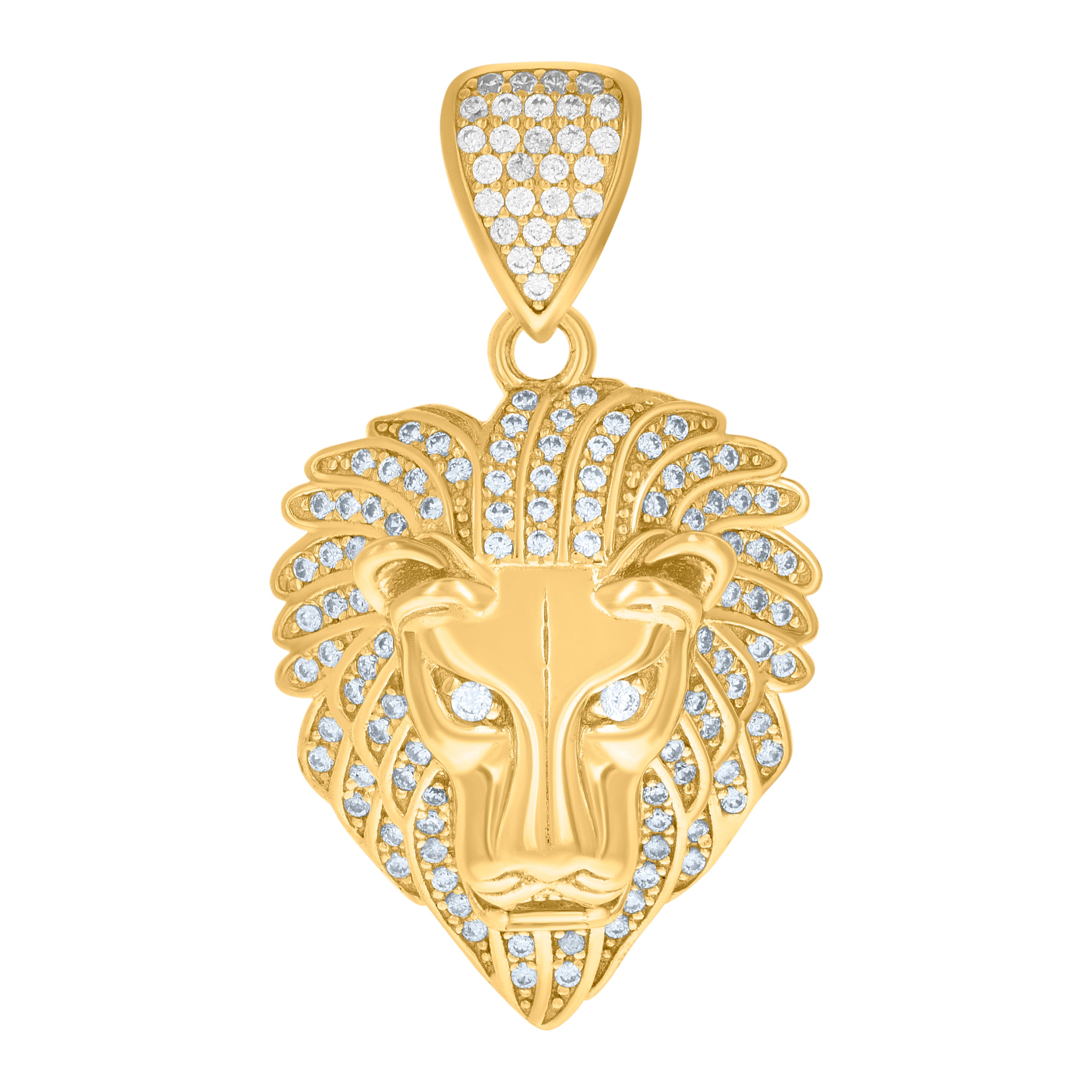 10kt Yellow Gold Mens Cubic Zirconia Zodiac Sign Leo Lion Head Charm Pendant