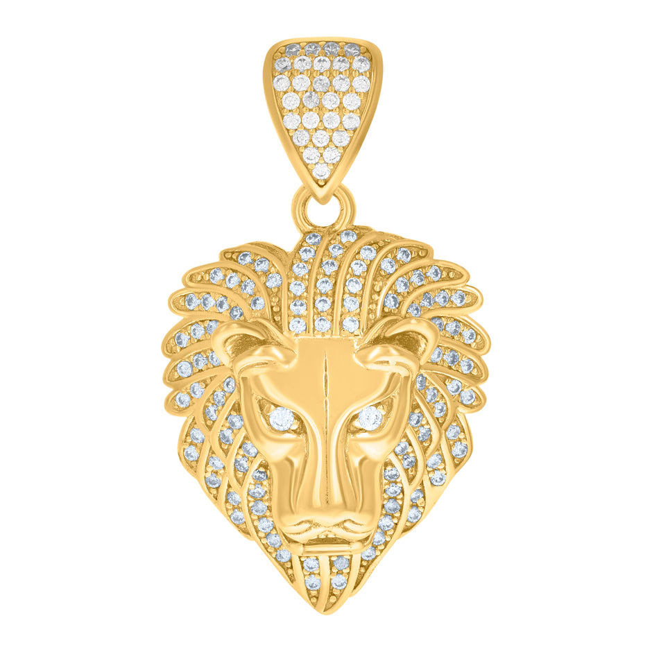 10kt Yellow Gold Mens Cubic Zirconia Zodiac Sign Leo Lion Head Charm Pendant
