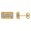 10kt Two-Tone Gold Womens Textured Last Supper Religious Rectangle Stud Earrings