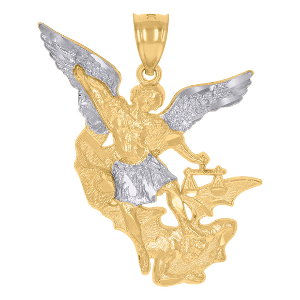 10kt Two-Tone Gold Mens Saints St. Michael Religious Charm Pendant