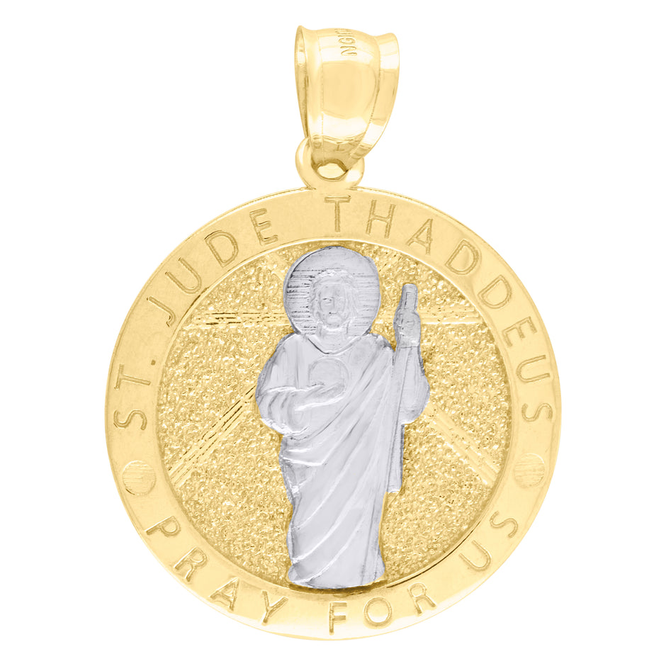 10kt Two-Tone Gold Unisex Thaddeus Pray For Us St. Jude Religious Pendant