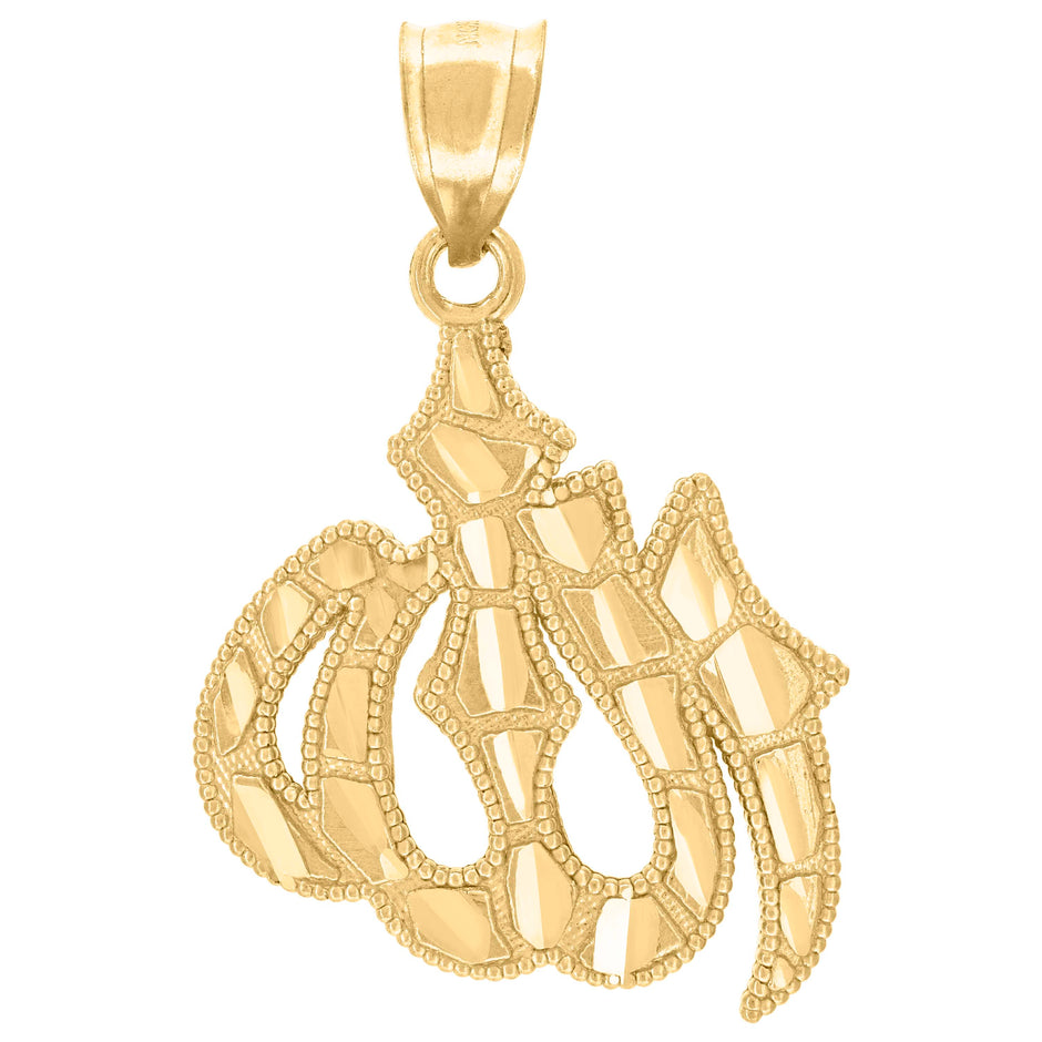 10kt Yellow Gold Unisex Diamond-Cut Nugget Allah Religious Charm Pendant