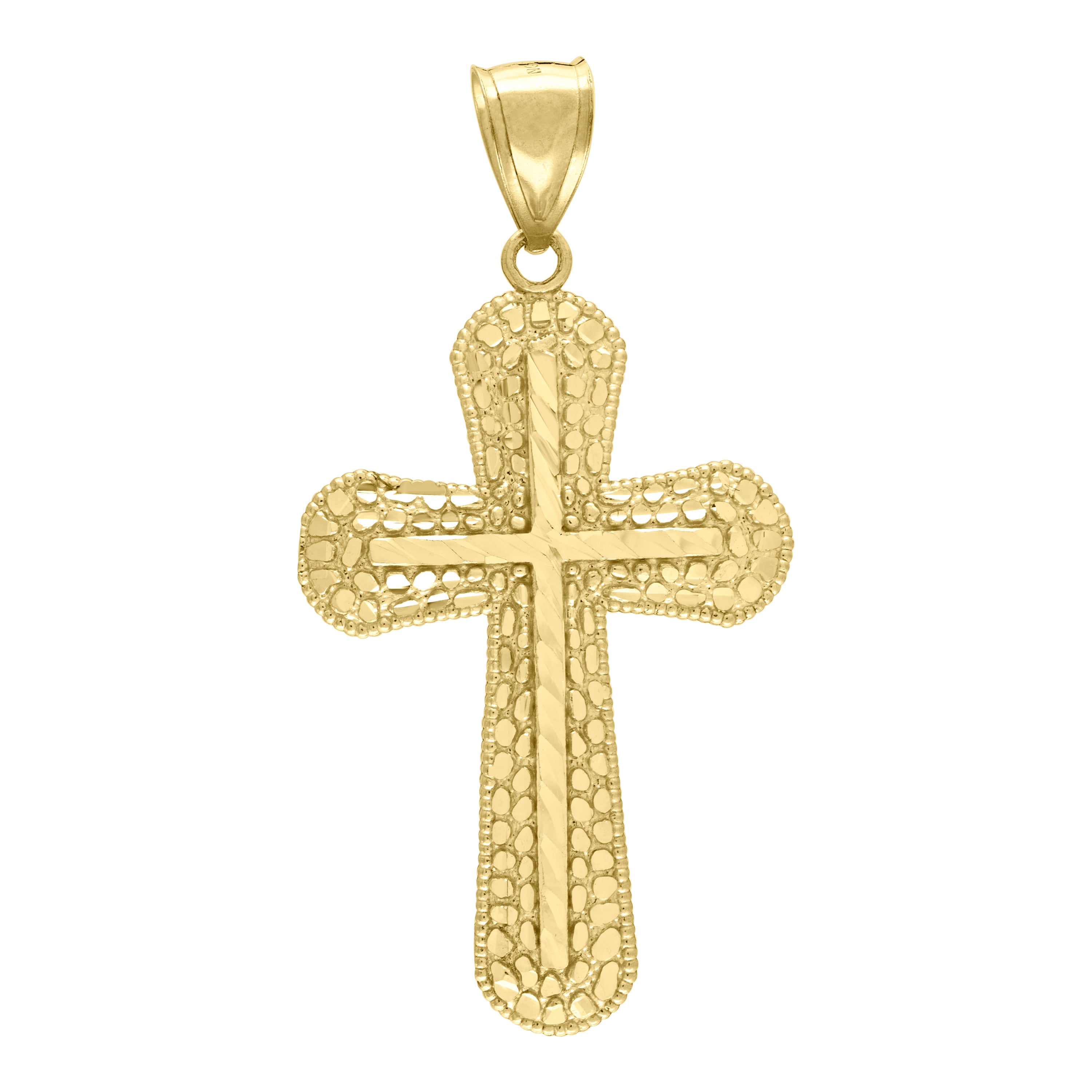10kt Yellow Gold Mens Nugget Cross Religious Charm Pendant
