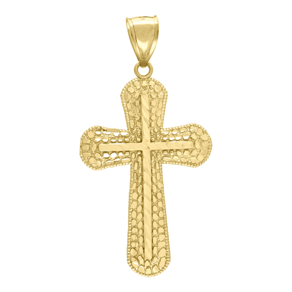 10kt Yellow Gold Mens Nugget Cross Religious Charm Pendant