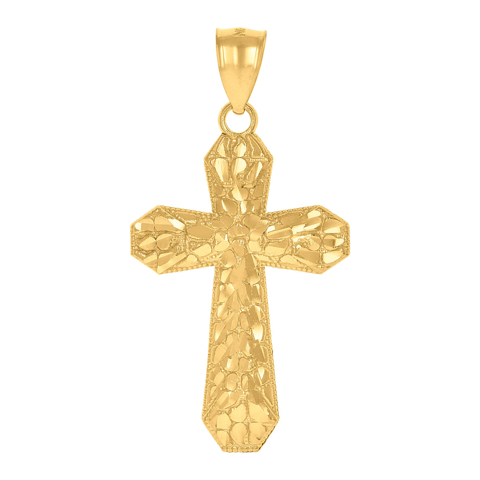 10kt Yellow Gold Mens Nugget Cross Religious Charm Pendant