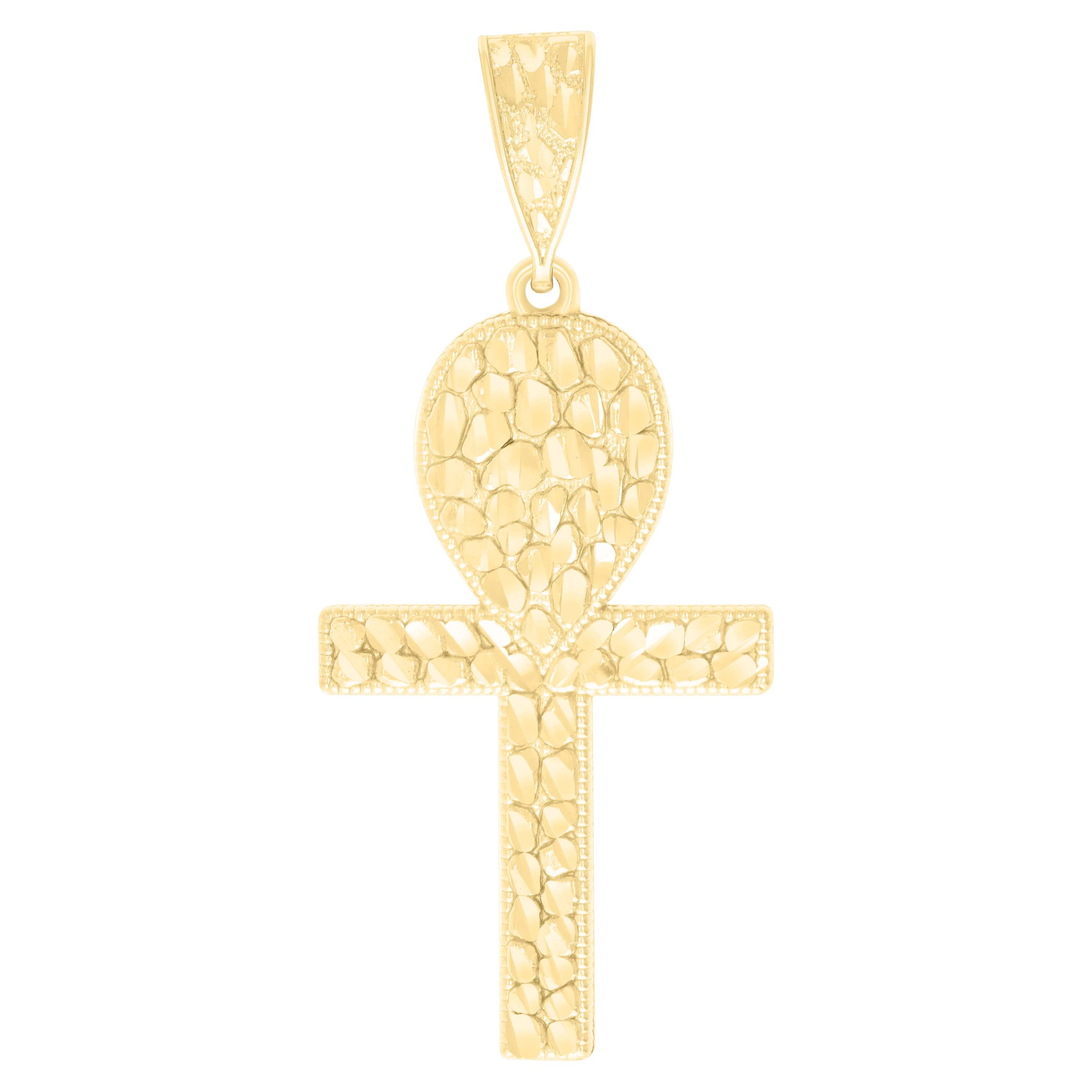 10kt Yellow Gold Mens Ankh Cross Religious Charm Pendant