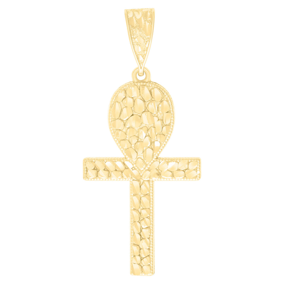 10kt Yellow Gold Mens Ankh Cross Religious Charm Pendant
