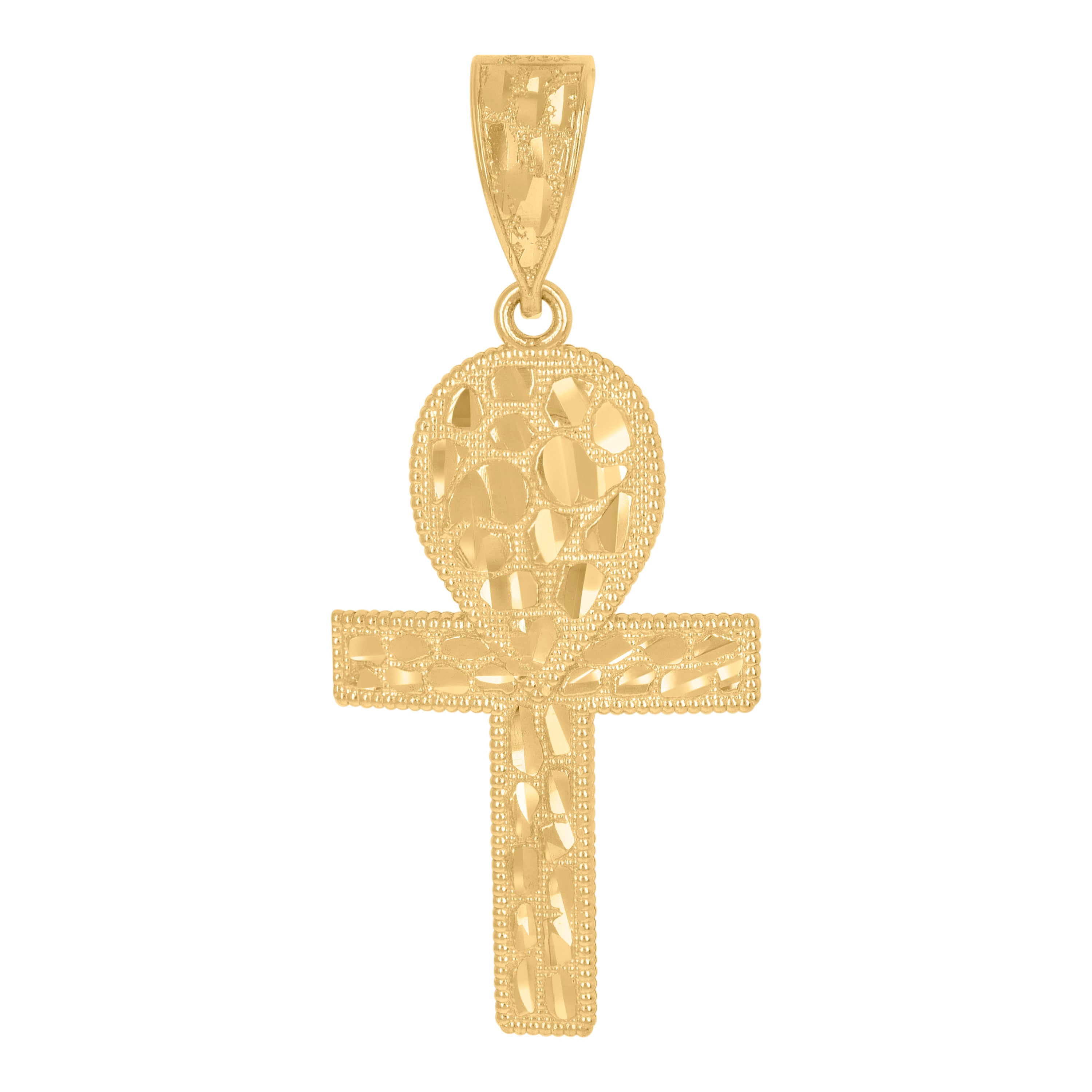 10kt Yellow Gold Mens Ankh Cross Nugget Religious Charm Pendant