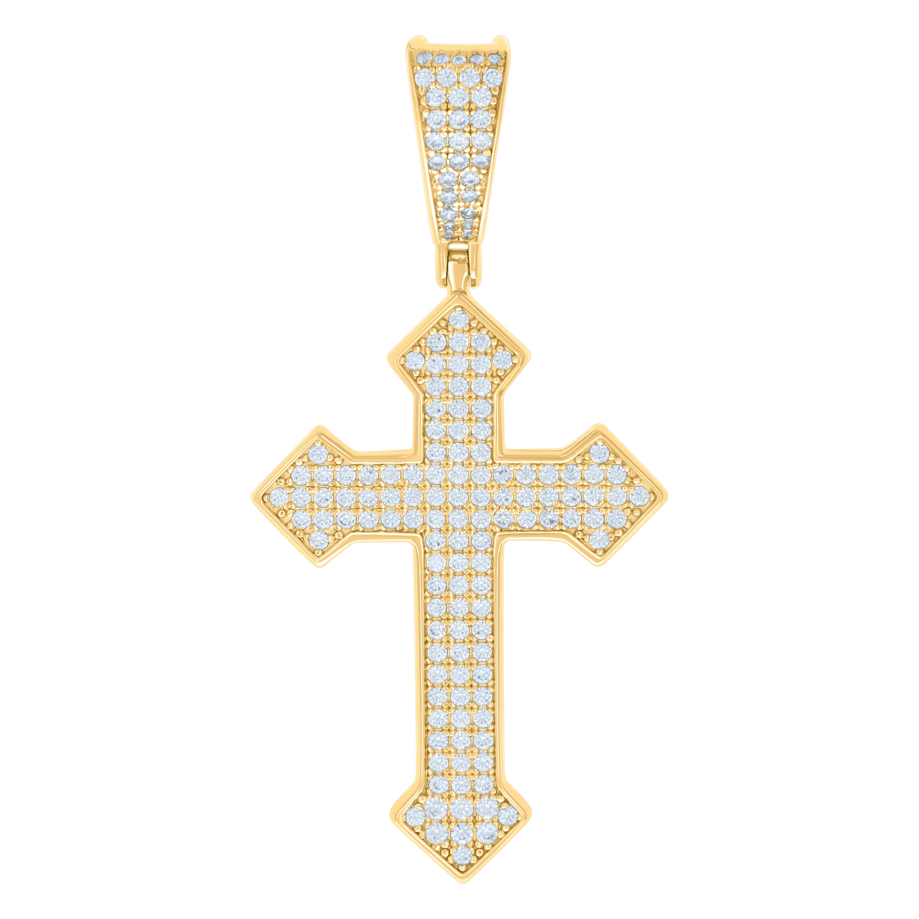 925 Sterling Silver Yellow-Tone Unisex CZ Cross Religious Charm Pendant