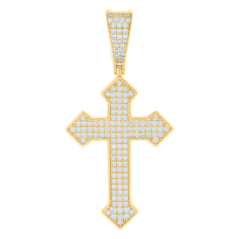 925 Sterling Silver Yellow-Tone Unisex CZ Cross Religious Charm Pendant