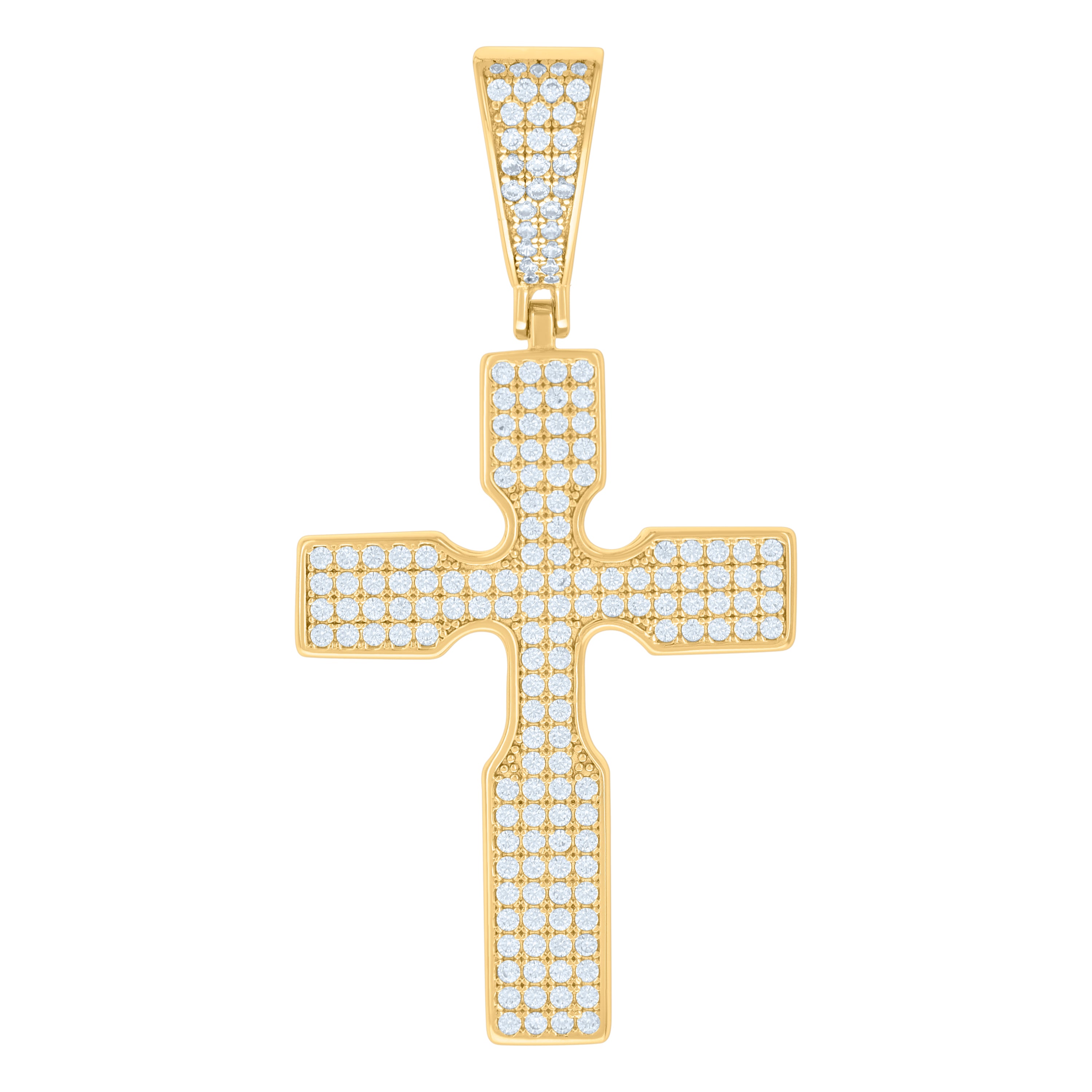 925 Sterling Silver Yellow-Tone Unisex Cubic-Zirconia Cross Religious Pendant
