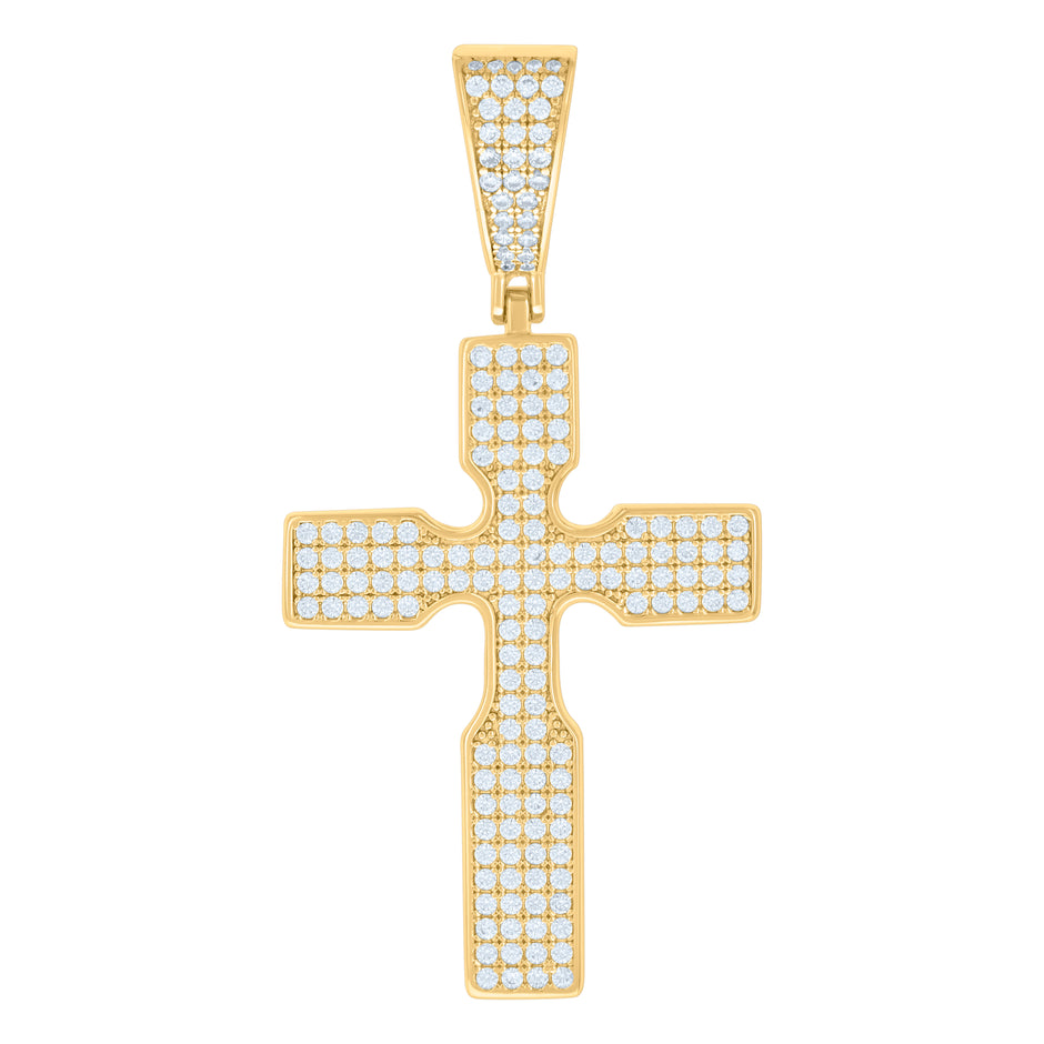 925 Sterling Silver Yellow-Tone Unisex Cubic-Zirconia Cross Religious Pendant