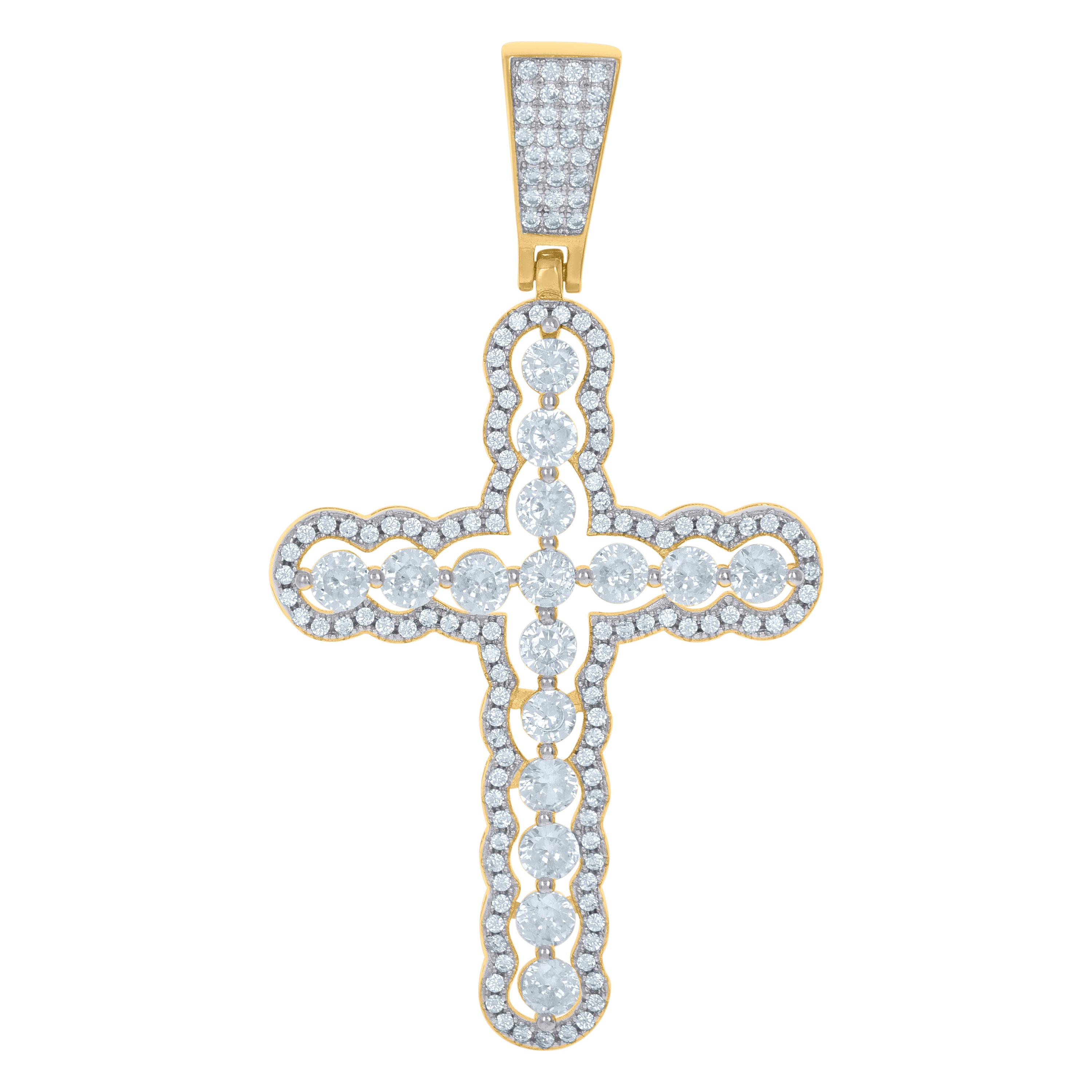 925 Sterling Silver Yellow-Tone Unisex CZ Cross Religious Charm Pendant