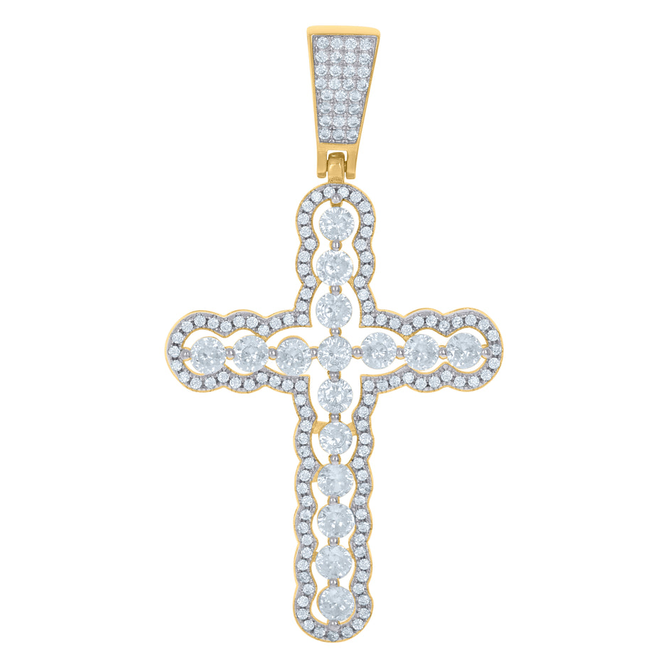 925 Sterling Silver Yellow-Tone Unisex CZ Cross Religious Charm Pendant