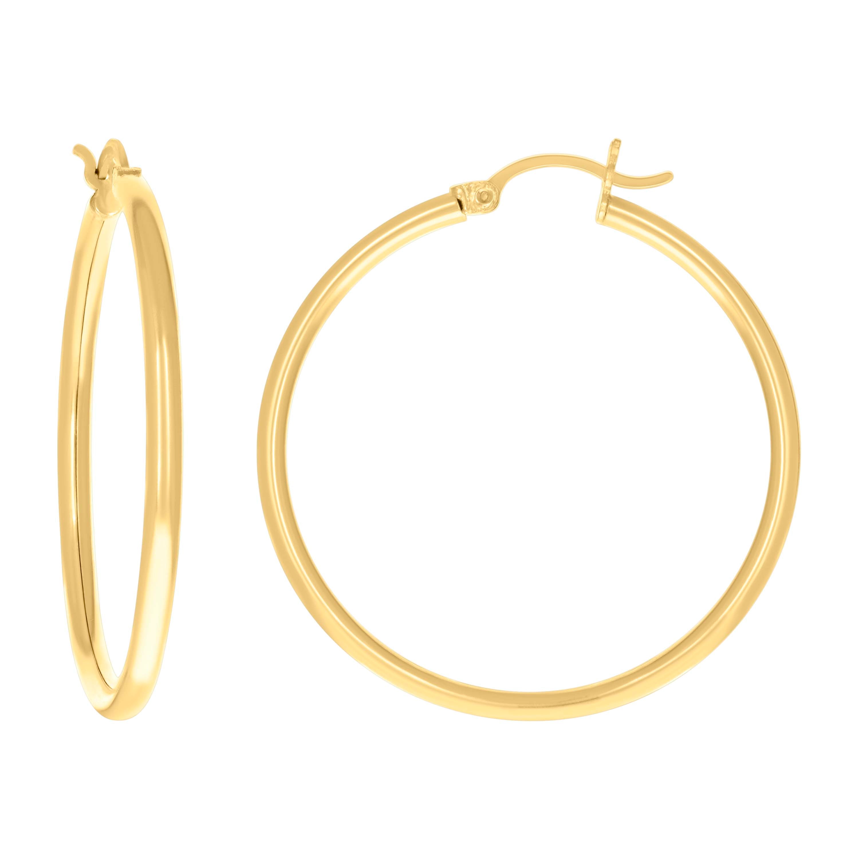 10kt Yellow Gold Womens Ultra Light Round Tube 2mmx30mm Hinged Hoops Huggies - SLV-89767