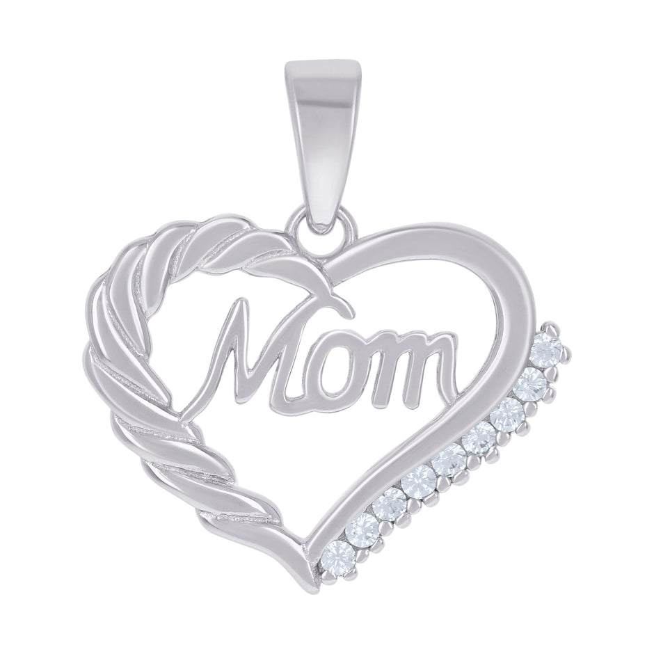 925 Sterling Silver Womens Cubic Zirconia Mom Heart Talking Charm Pendant