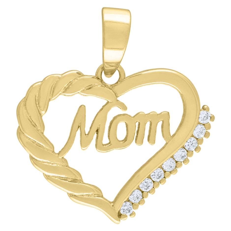 925 Sterling Silver Womens Cubic Zirconia Mom Heart Talking Charm Pendant