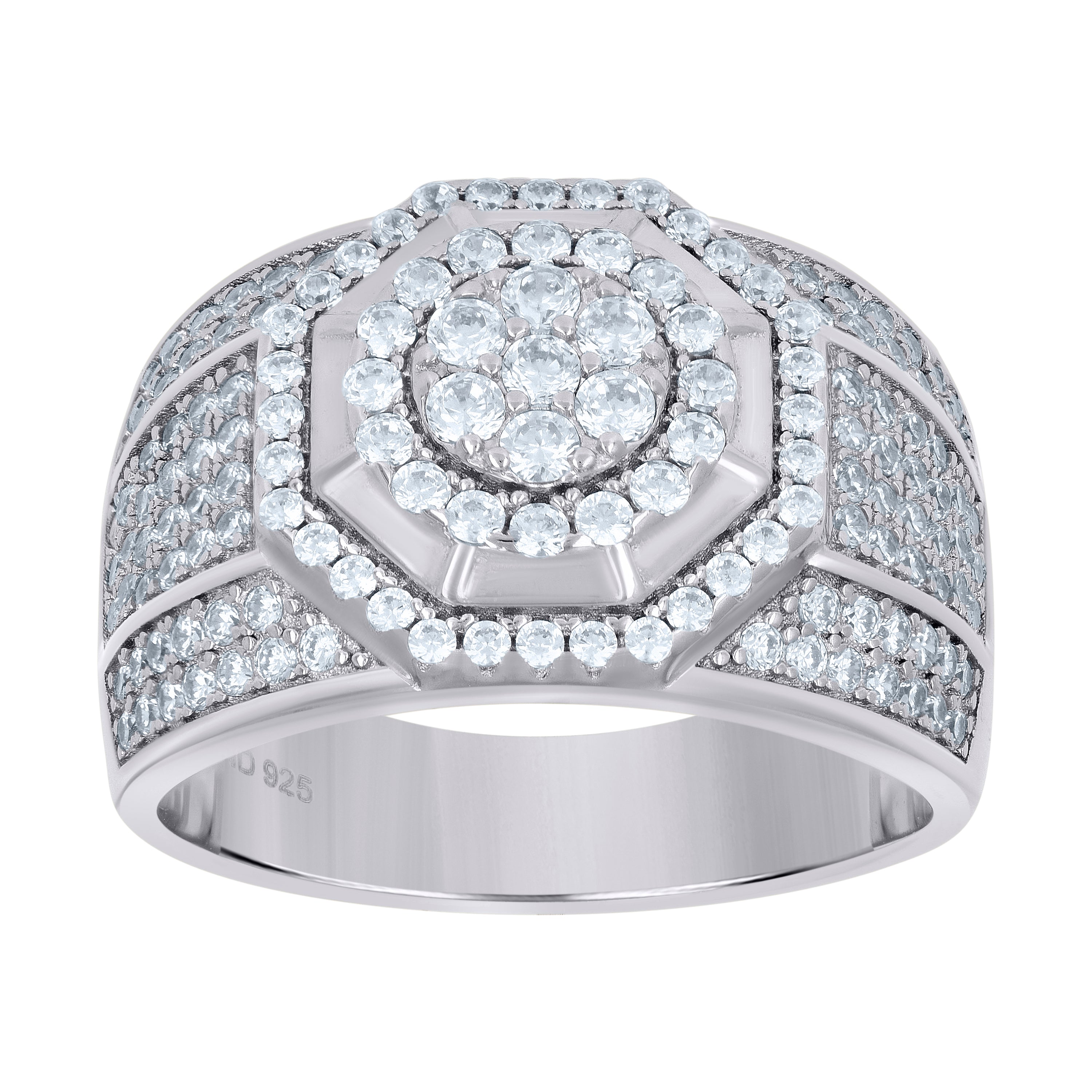 925 Sterling Silver Mens Cubic Zirconia Presidential Ring Size 10 - SLV-89909