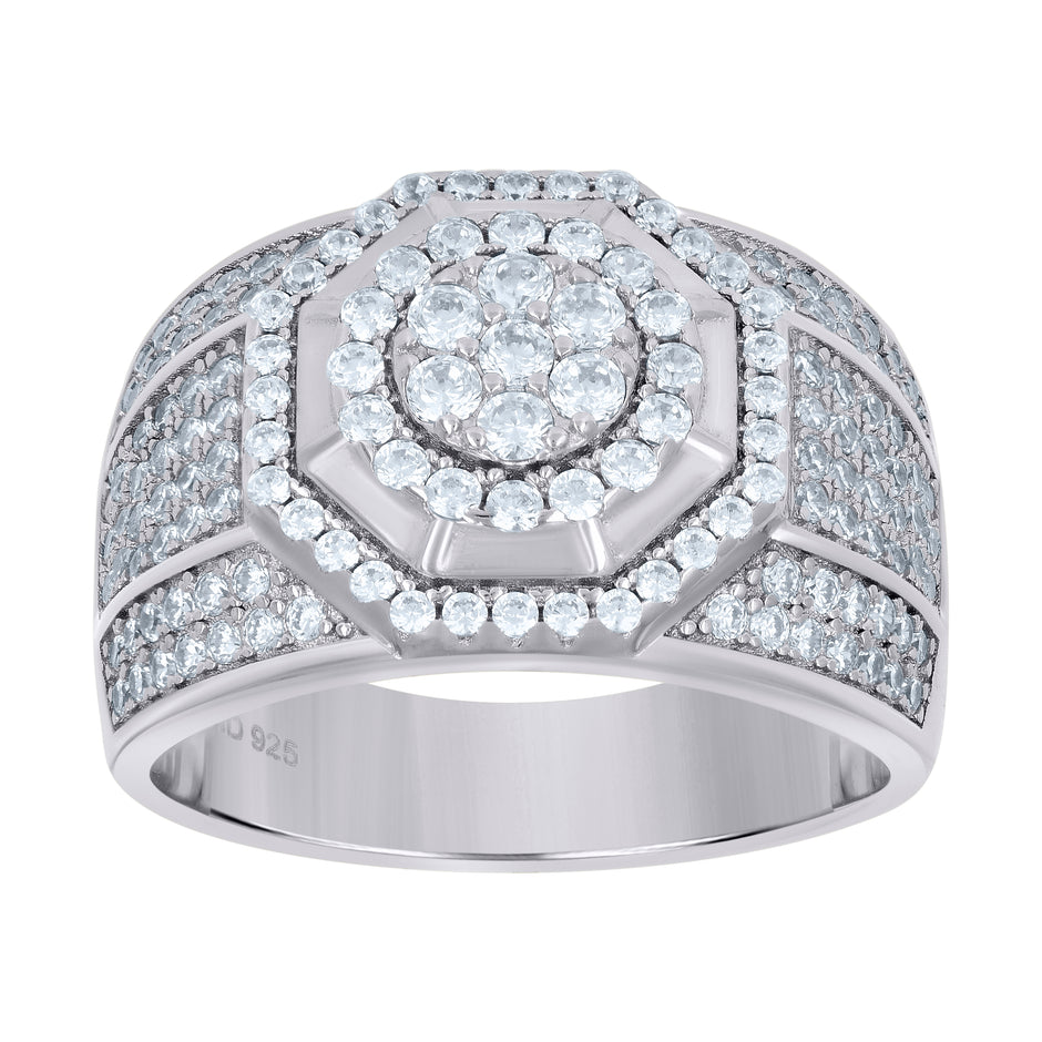 925 Sterling Silver Mens Cubic Zirconia Presidential Ring Size 8 - SLV-89907