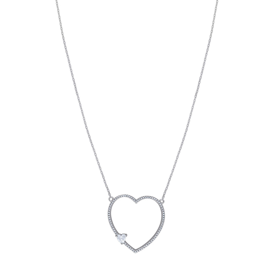 925 Sterling Silver Women Cubic Zirconia Rolo Link Heart Necklace