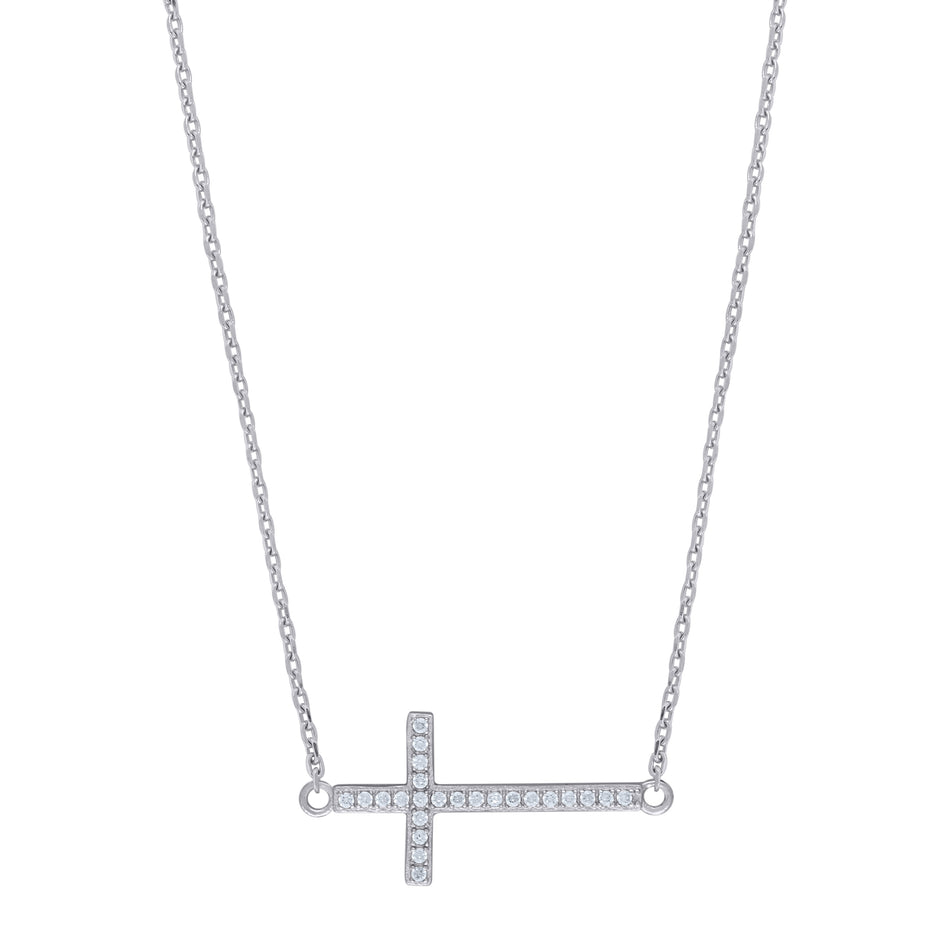 925 Sterling Silver Women Cubic Zirconia Rolo Link Cross Necklace