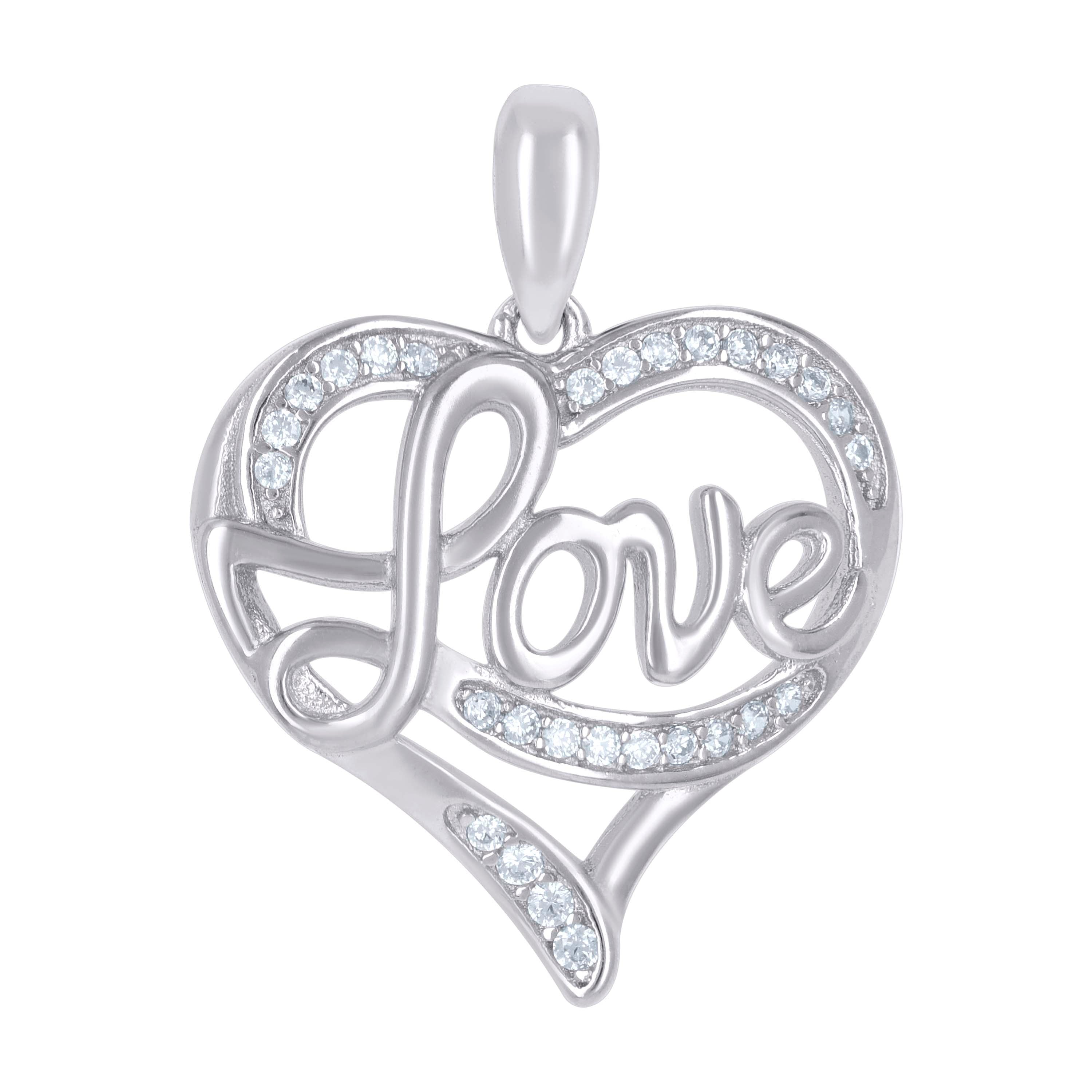 925 Sterling Silver Womens Cubic-Zirconia Love Heart Charm Pendant