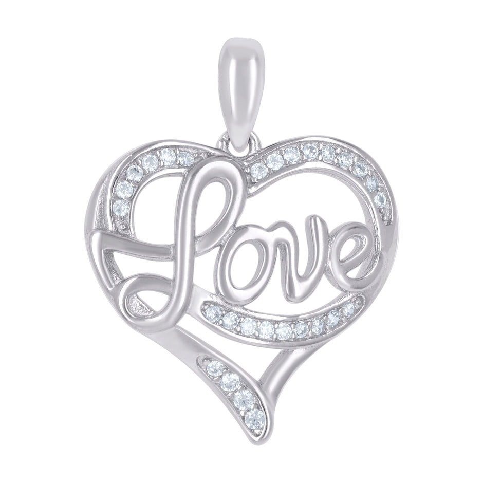 925 Sterling Silver Womens Cubic-Zirconia Love Heart Charm Pendant