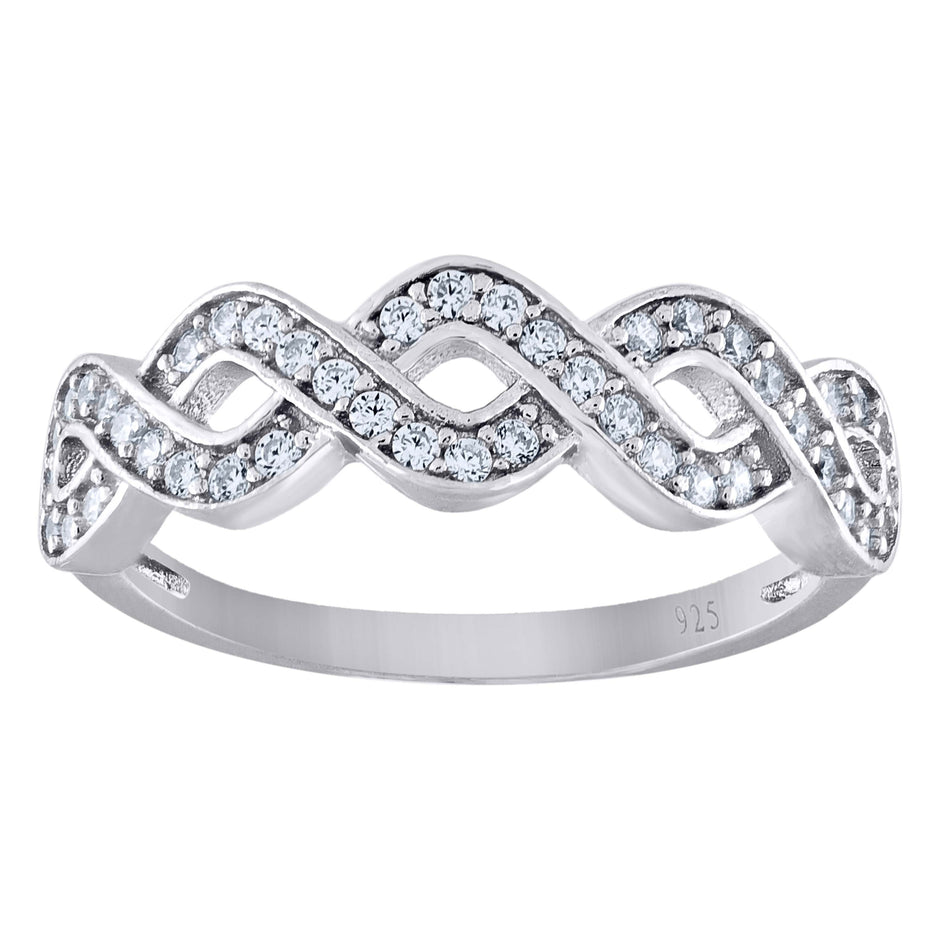 925 Sterling Silver Weaved Size-6 Womens Cubic-Zirconia Ring Band