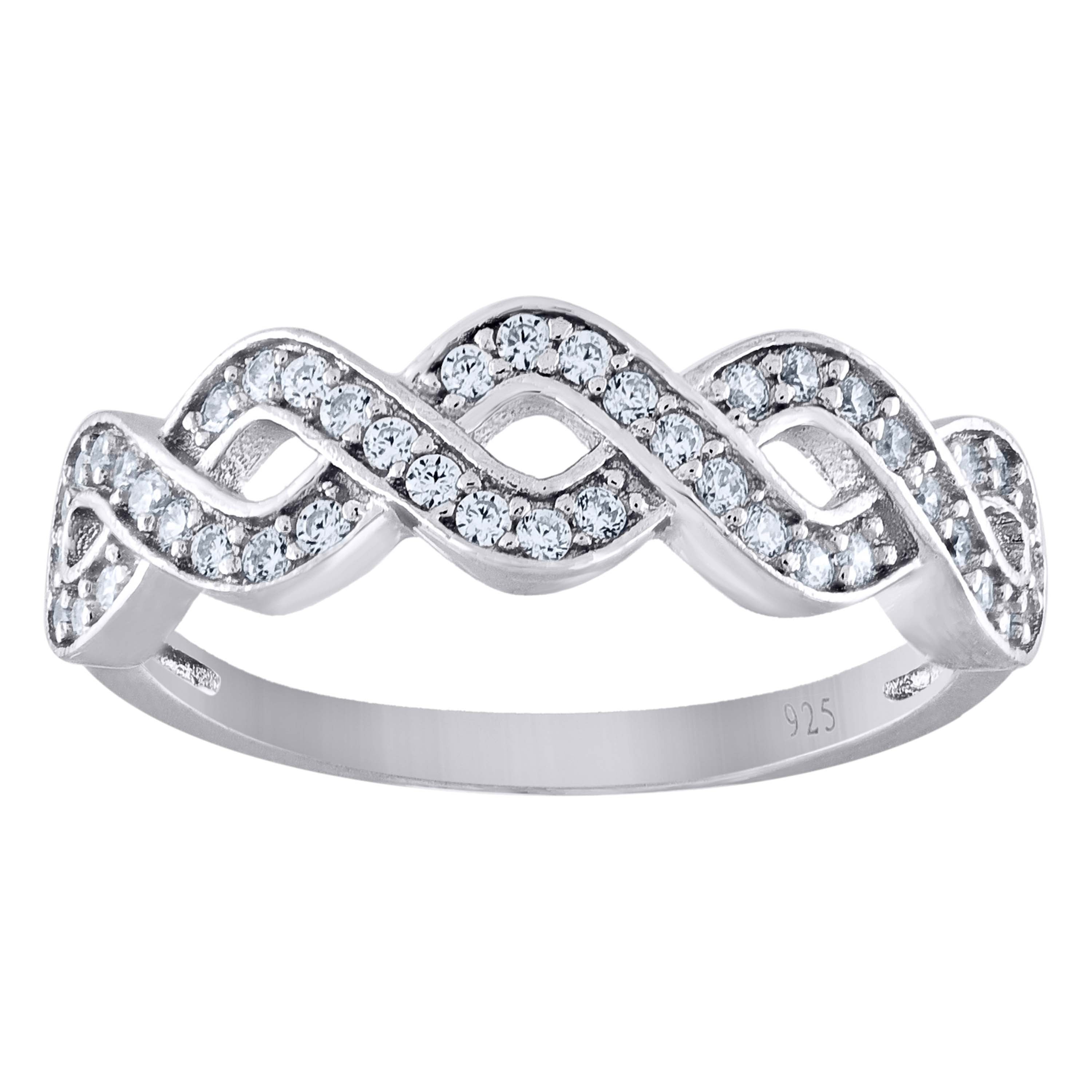 925 Sterling Silver Weaved Size-8 Womens Cubic-Zirconia Ring Band - SLV-90185