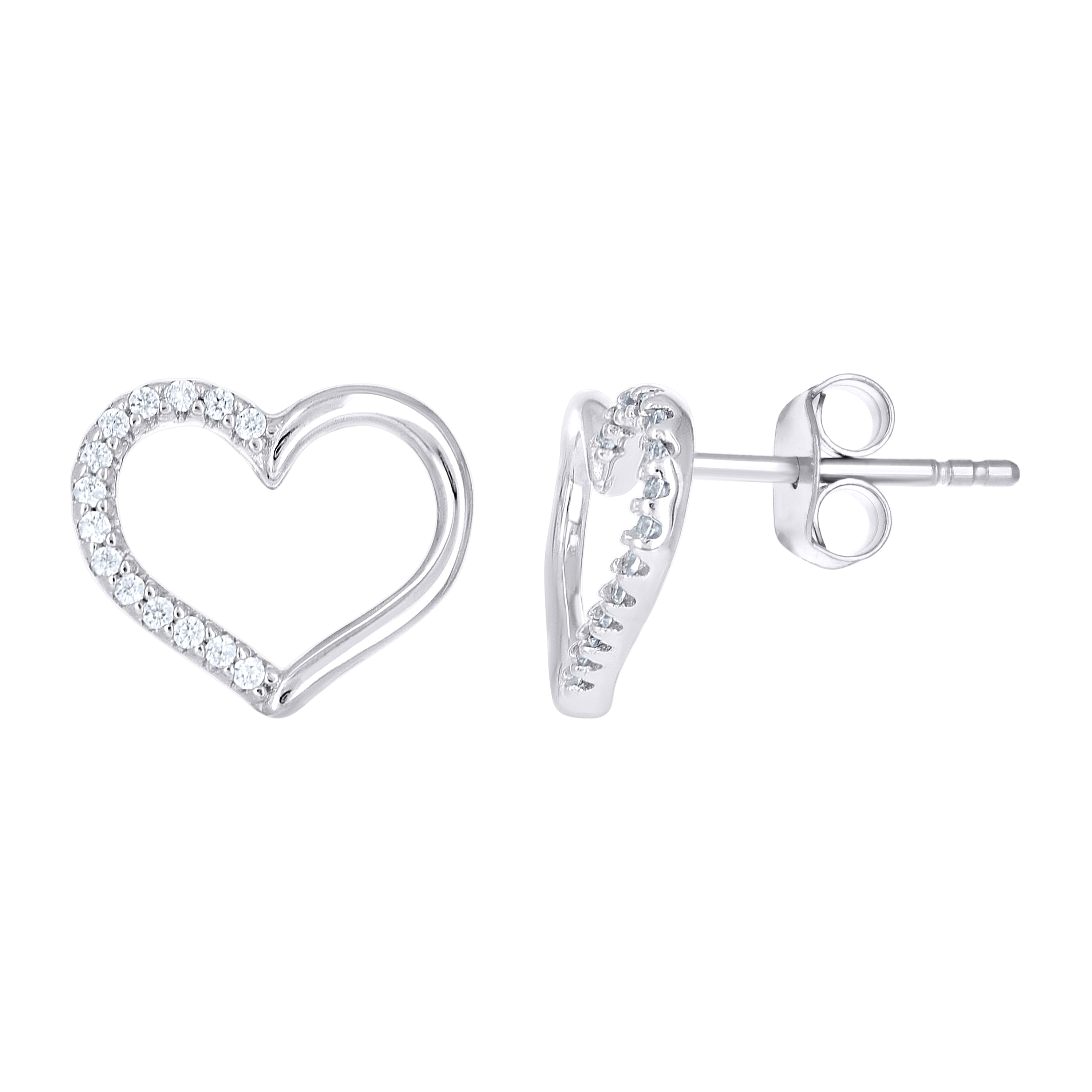 925 Sterling Silver Womens Cubic-Zirconia Heart Stud Earrings